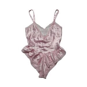 Vintage Pink Silk Teddy Lingerie Size Medium 10 with Lace & beading